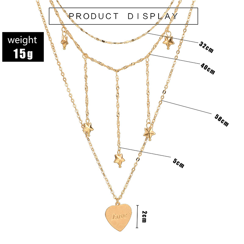 New Fashion Simple Five-pointed Star Heart-shaped Lettering Necklace Set Wild Sweater Chain Wholesale display picture 1