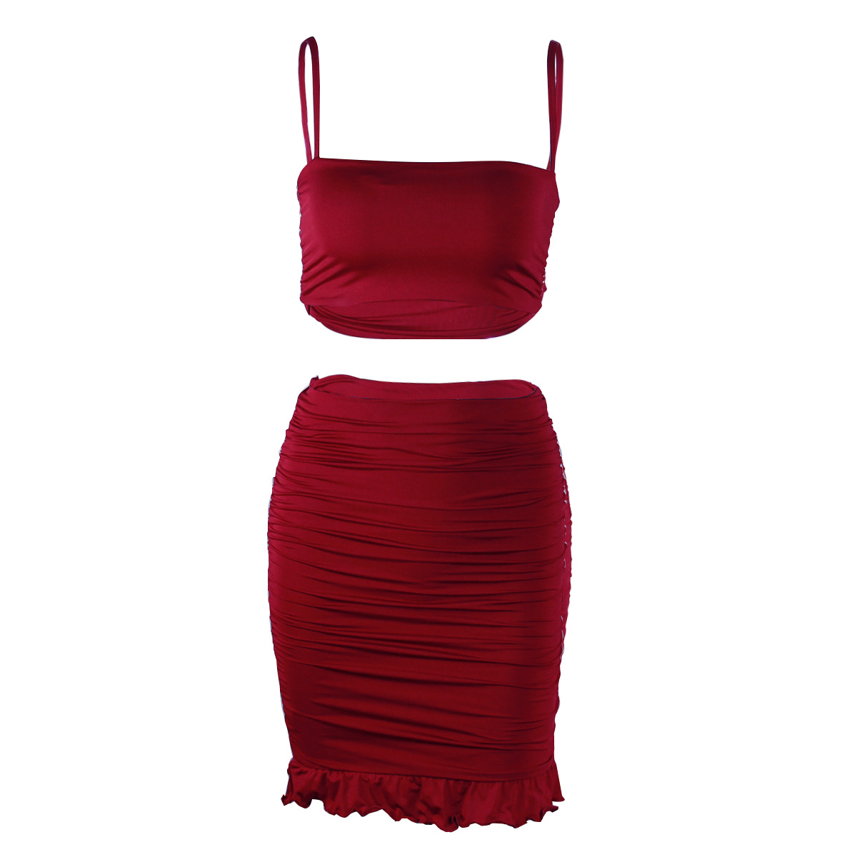 Sexy Camisole Pleated Ruffled Skirt 2 Piece Set NSZY17787