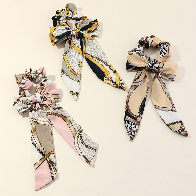 Hot Selling Fashion Stretch Fabric Long Streamer Hair Scrunchies Set Wholesale display picture 6