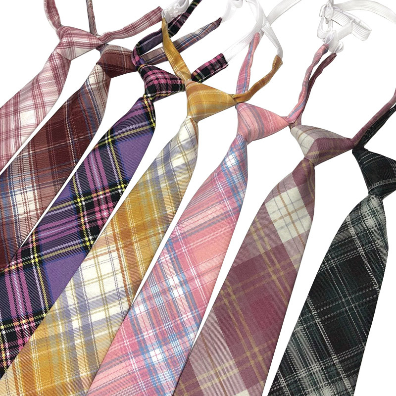 免打结JK格子领带 男女短款涤棉制服校园学生潮ins懒人dk厂家现货|ms