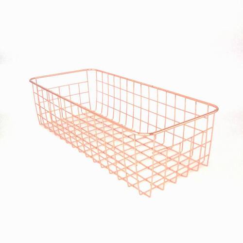 Scandinavian metal rose gold iron storage basket Office storage and organization basket Electroplated storage frame