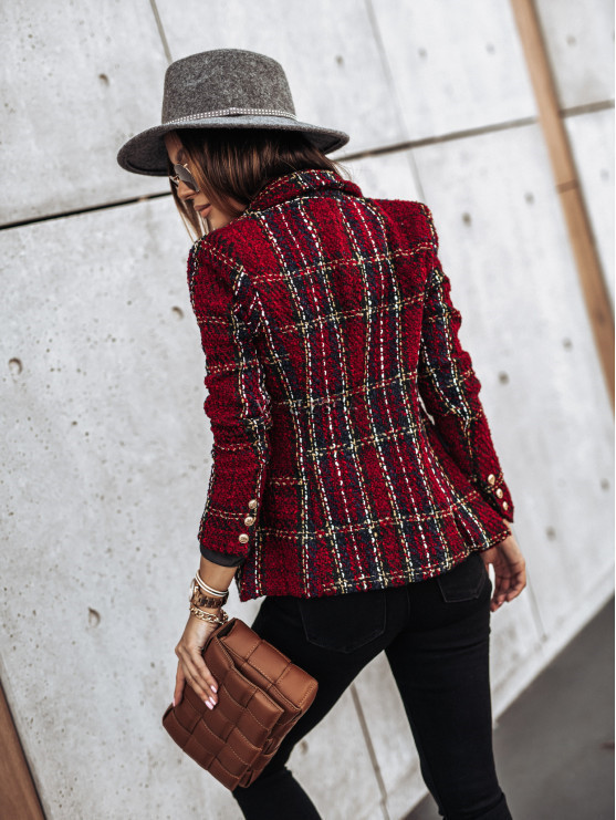 hot autumn and winter long-sleeved double-breasted suit collar printed small jacket NSYD3809