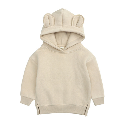 Korean style new children's sweatshirts, spring, autumn and winter clothing for boys and girls, hooded fleece sweatshirts, baby tops, bear ears children's clothing
