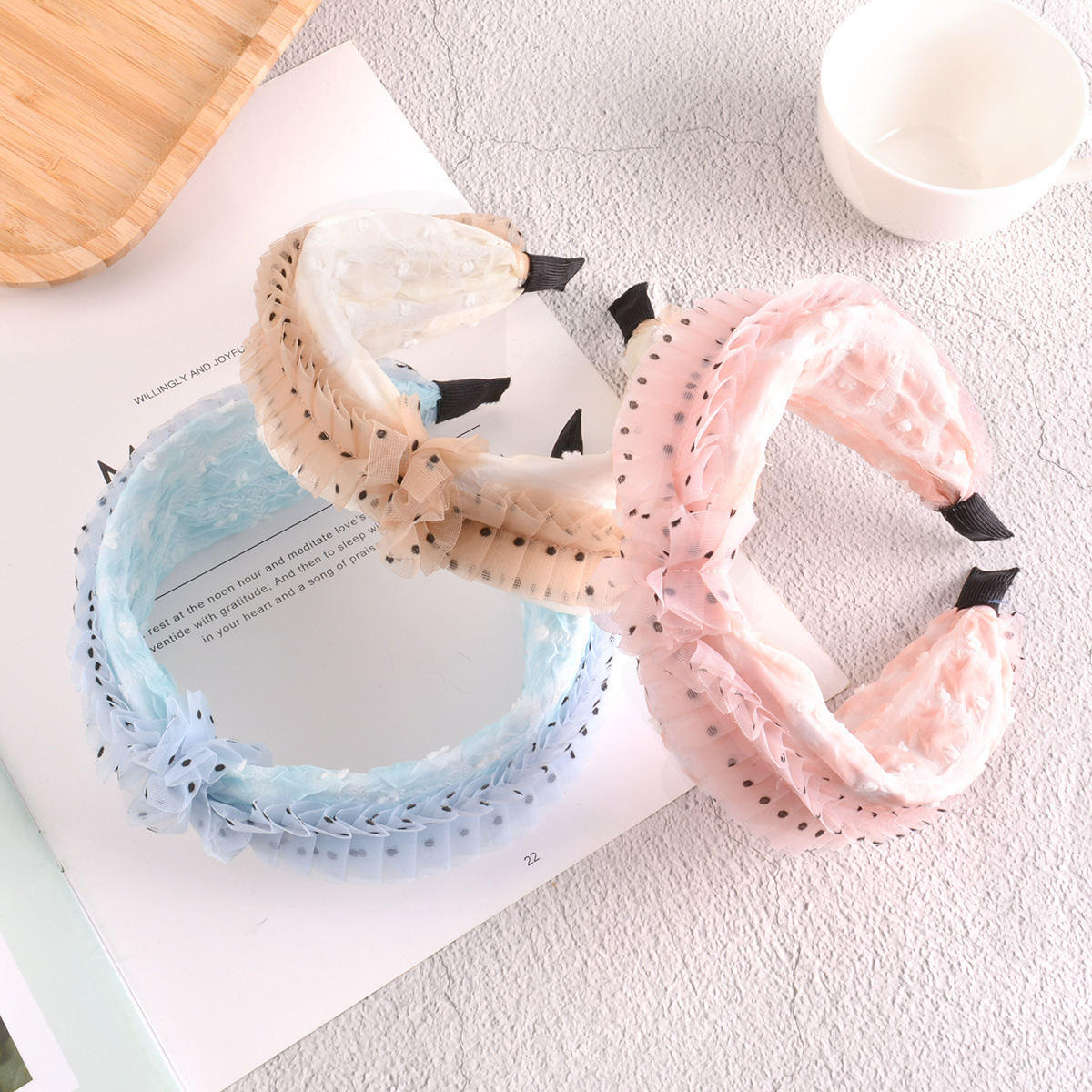 Korean New Mesh Pleated Polka Dot Hair Band display picture 3