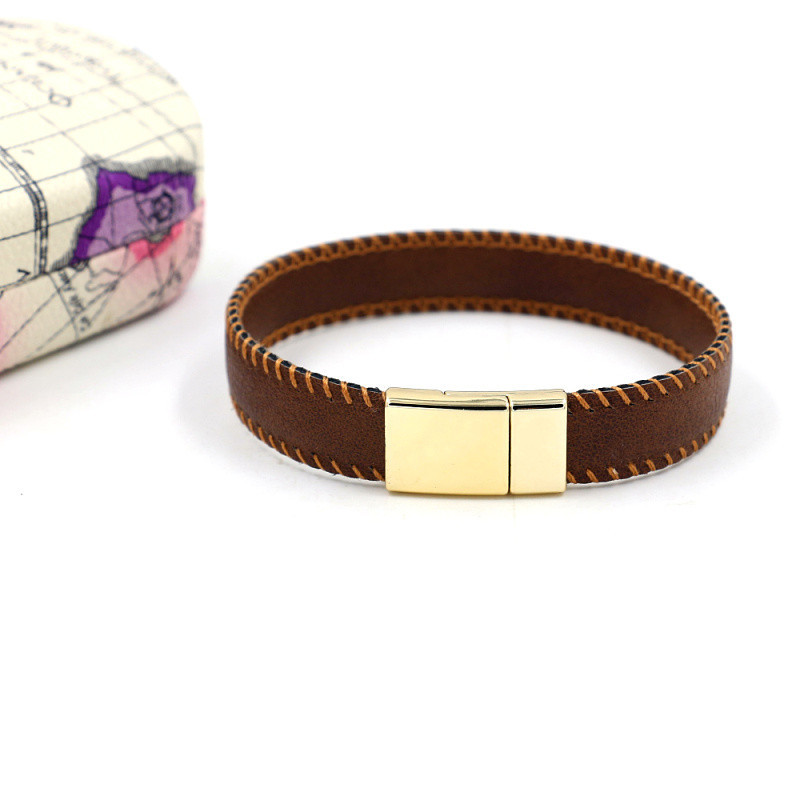 Fashion Brown Microfiber Bilateral Stitching Leather Simple Bracelet Wholesale Nihaojewelry display picture 8