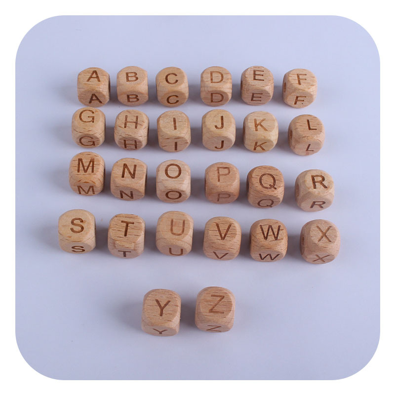 Suministros para bebés 26 letras inglesas haya joyería tesoro nombre palabra pezón cadena mordedor pulsera DIY Accesorios