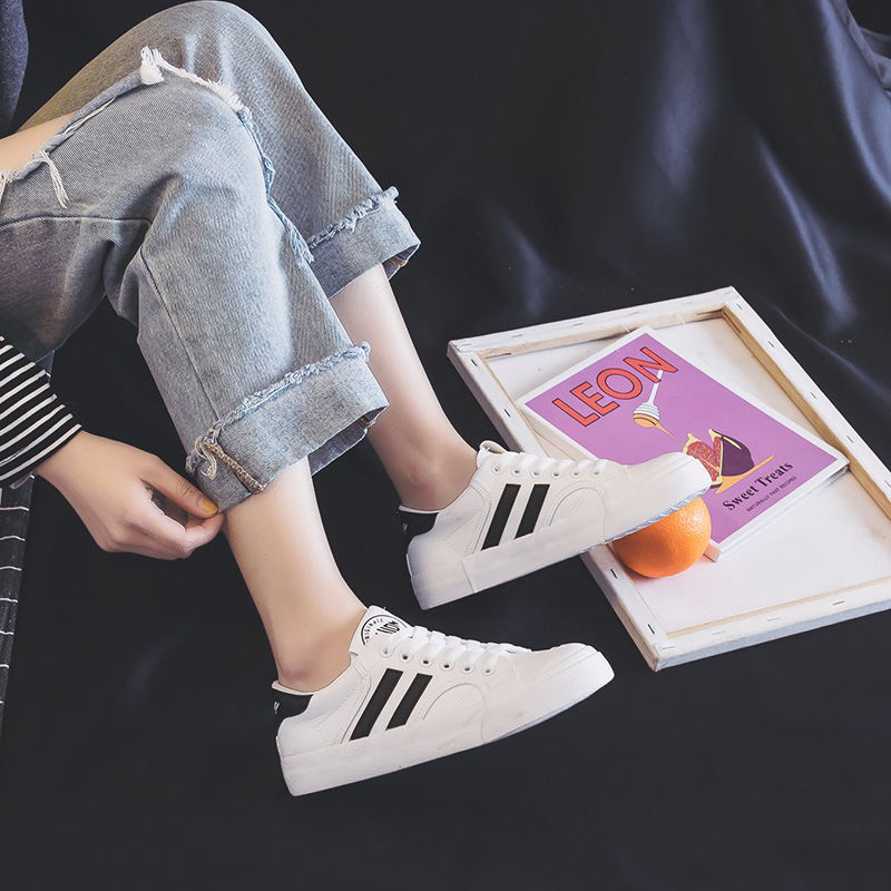 Basic leather surface small white shoes women's versatile flat top explosive new style student white shoes Korean version ulzzang canvas shoes women-women's canvas shoes