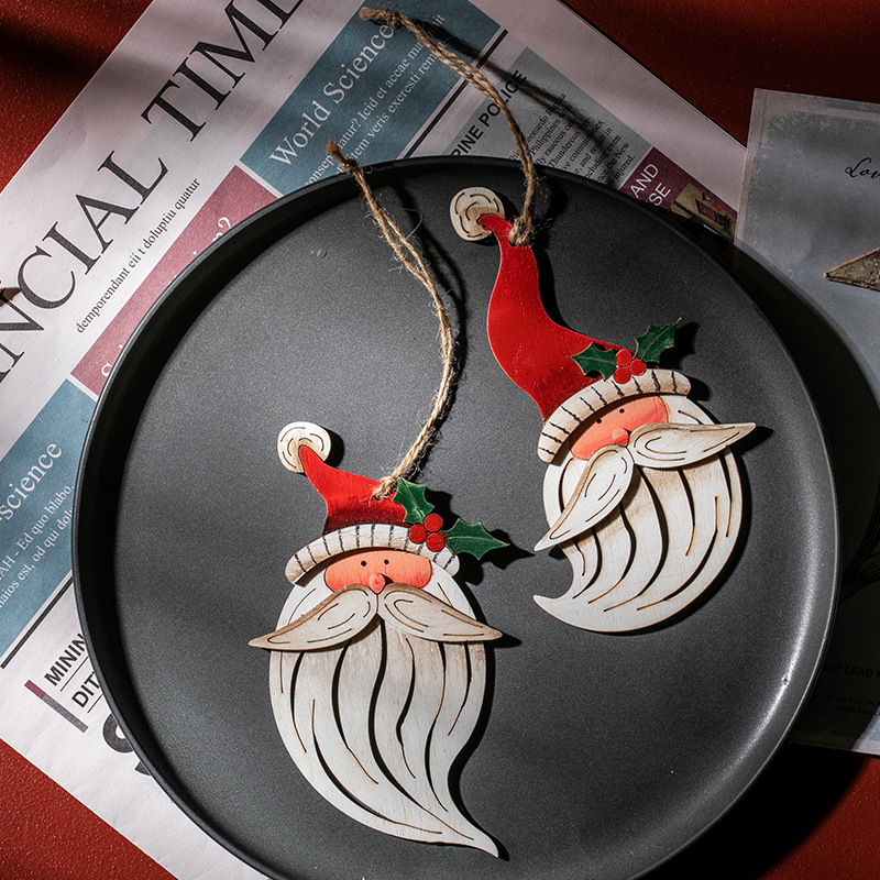 Papá Noel retro de color americano colgante de madera decoración del árbol de Navidad colgante barba blanca marcadores del anciano