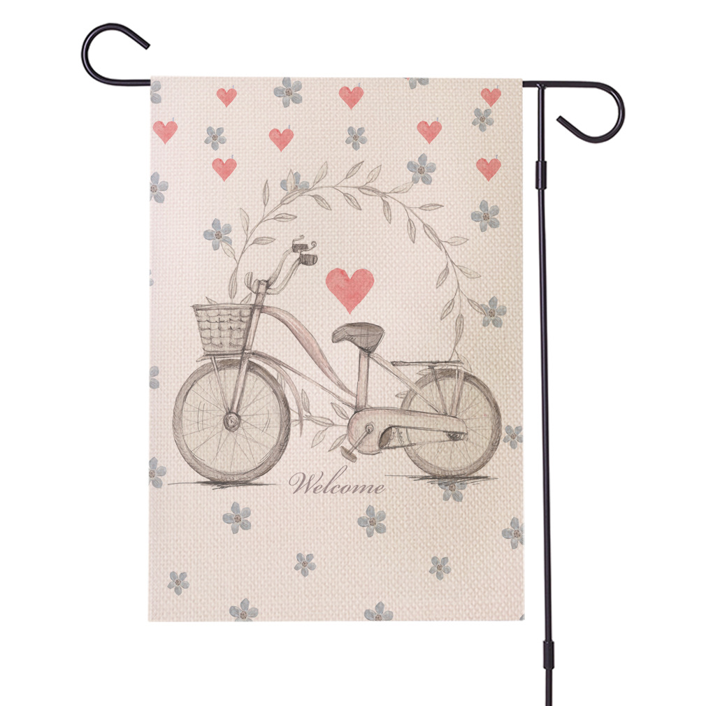 跨境热销 温馨单车系列水亚麻花园旗 双面庭院节日旗 支持定制