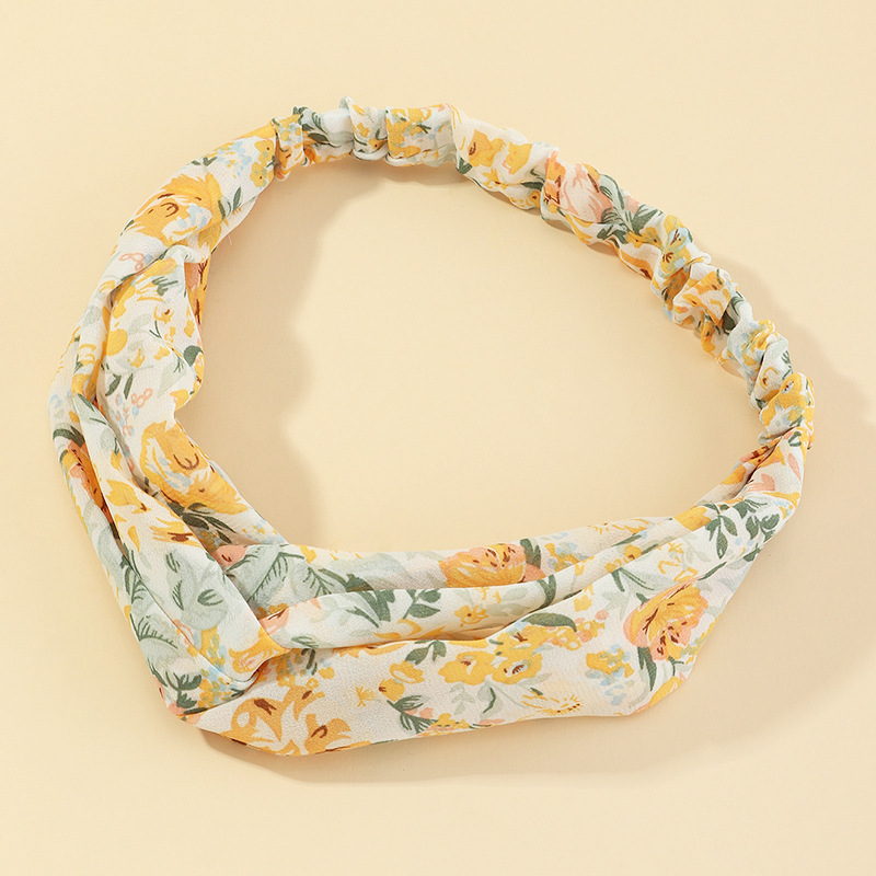 Korean Fashion Flower Fabric Printing Headband Cross-knotted Face Wash Headband display picture 6