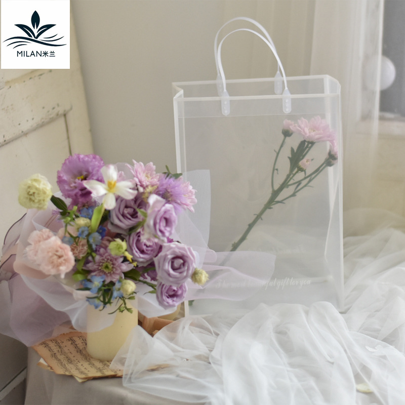 PVC transparente bolsa de regalo bolsa rectangular flores ramo bolsa de embalaje mano bolsa de plástico con mano bolsa de regalo