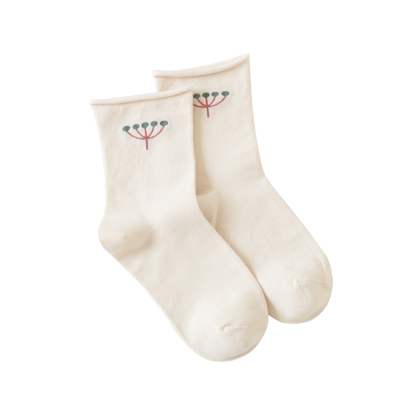 20 otoño nuevos calcetines de confinamiento de las mujeres japonesas de doble aguja de encaje mujeres embarazadas postparto suelto curling media pantorrilla calcetines de algodón de dibujos animados