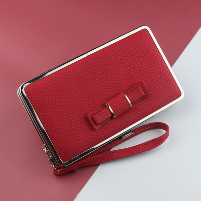 女士長款錢包皮夾時尚新款學生可愛錢包跨境三折手拿包皮革手機包