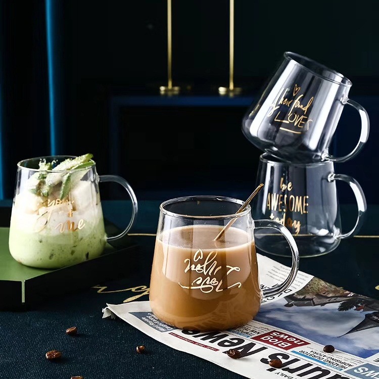 Creativo bronceado vidrio regalo taza personalizada taza de café con cuchara simple moda de alta temperatura resistente a la taza de borosilicato
