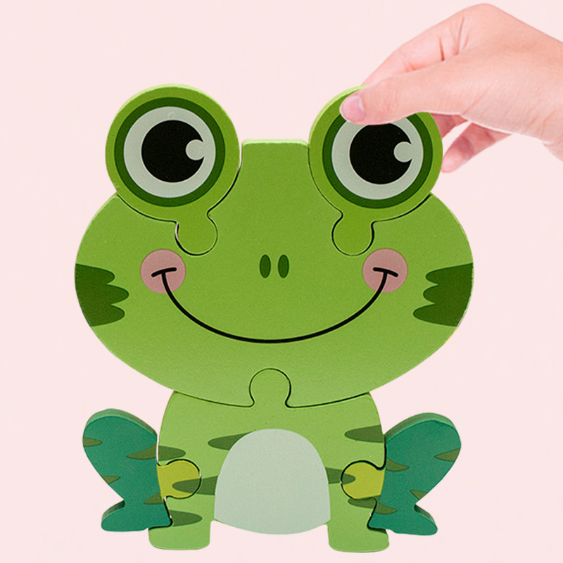 Madera nueva caricatura animal rompecabezas educación temprana de los niños 3D rompecabezas tridimensional bloques de construcción de la mano cognitiva educativa tablero de juguete