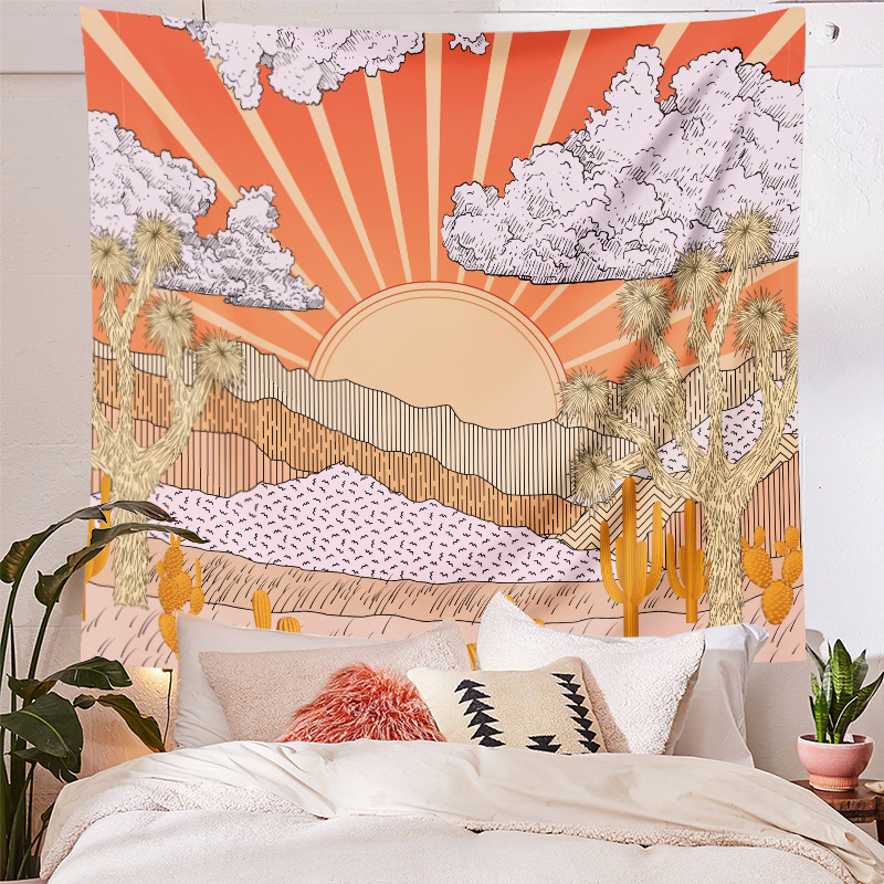 Vintage Sun Mountain Range Tapestry Bedroom Home Decoration Background Cloth Wholesale Nihaojewelry display picture 2