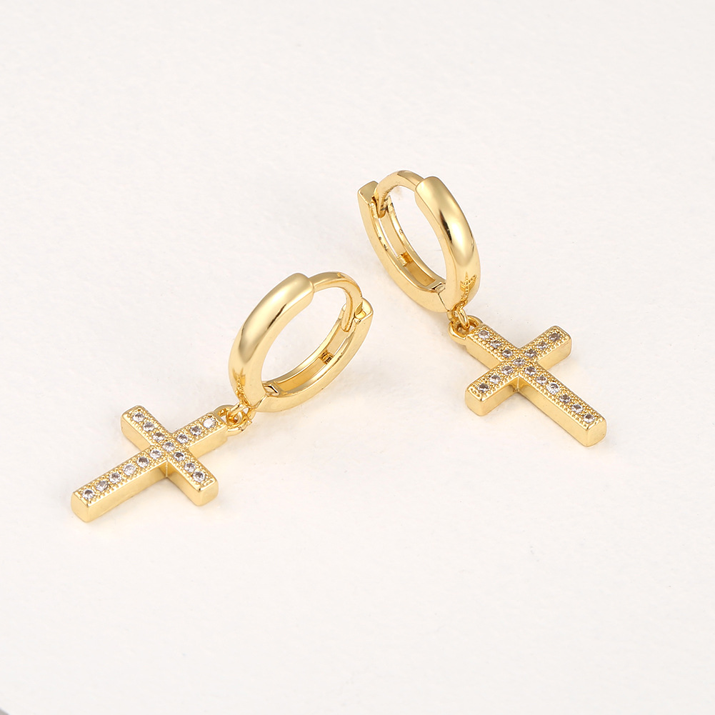 Copper Micro-inlaid Zircon Cross Earrings display picture 9