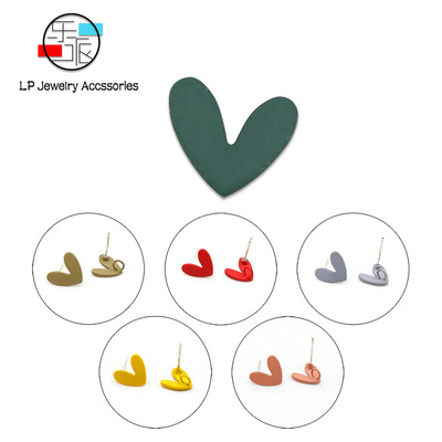日韩可爱风磨砂橡皮漆爱心银针耳钉DIY合金耳饰配件材料组装部件|ru