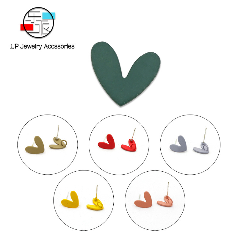 日韩可爱风磨砂橡皮漆爱心银针耳钉DIY合金耳饰配件材料组装部件|ru
