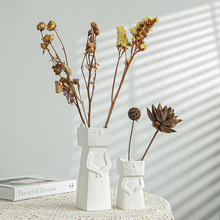 簡約新中式歐式風格花器擺件干花花瓶家居裝飾品陶瓷可愛款調皮貓