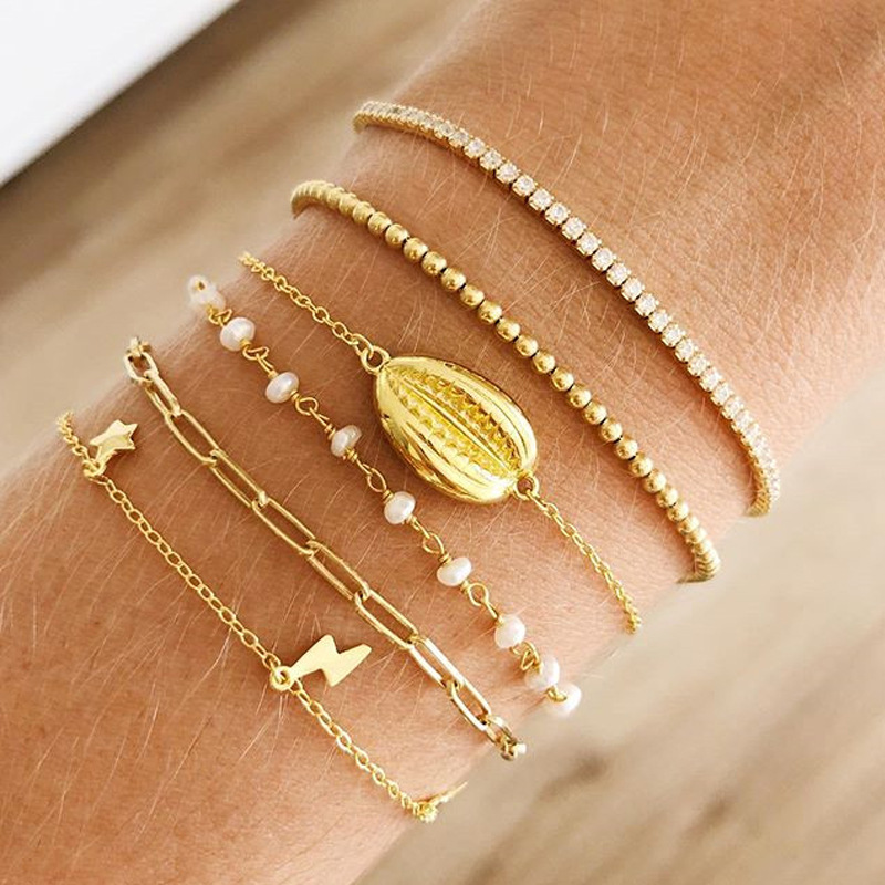 Fashion Gold-plated Shell Crystal All-match Bracelet Set display picture 1