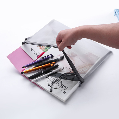 A4 simple transparent mesh document bag information storage bag student examination mesh zipper bag stationery bag customization