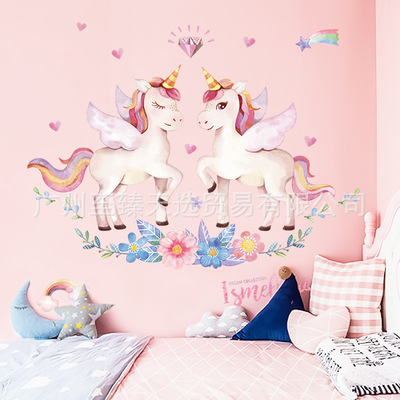 Cross border Pink Dream unicorn Sticker a living room bedroom Warm Cartoon Children&#39;s Room Wall decoration Wall stickers