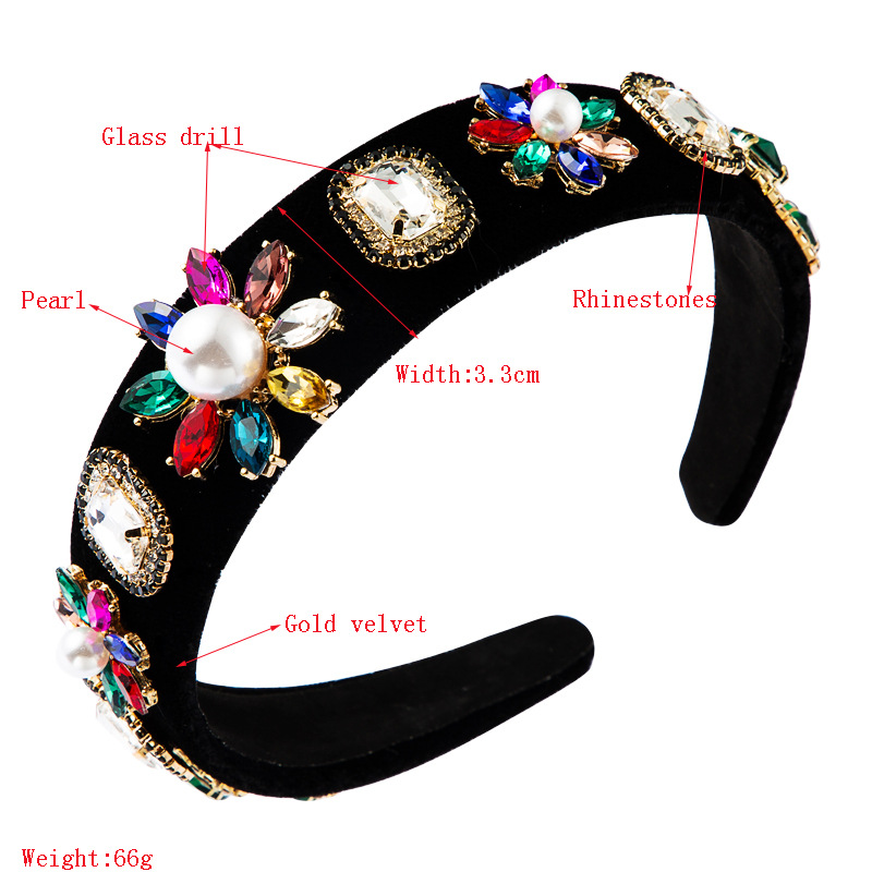 Rhinestone Hair Band Baroque Palace Style Full Diamond Pearl Gold Velvet Flower Headband Hairpin Wholesale Nihaojewelry display picture 1