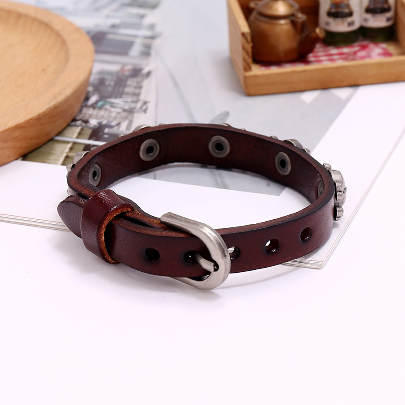 hot-selling skull punk style simple adjustable menu0027s cowhide bracelet wholesale nihaojewelry