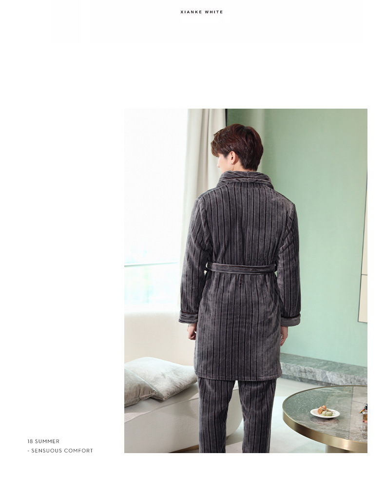 Pigiama da donna GraceChic GraceChic, set di vestaglia e pantaloni in pile corallo autunnale, abbigliamento da casa in flanella a righe per uomo, set invernale_voghion.com