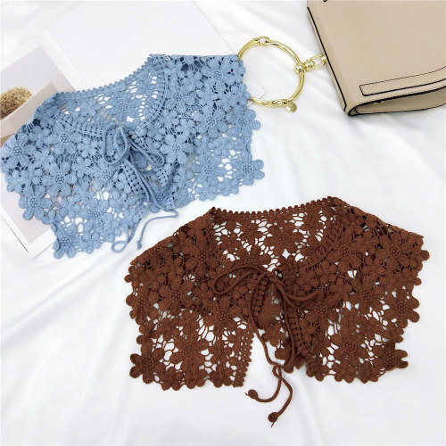 Floral lace cotton waistcoat shawl for women spring and summer Korean style hollow shoulder knotted shoulder scarf versatile decoration