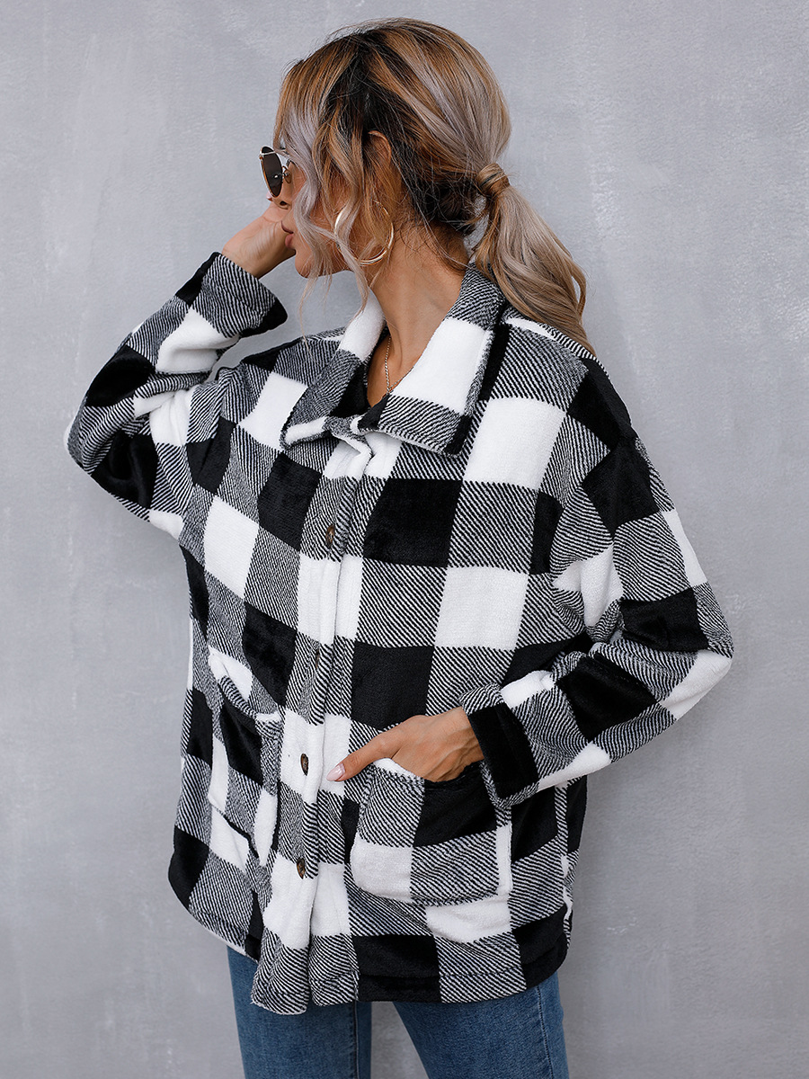 woolen cardigan contrast plaid long shawl jacket NSAL14180