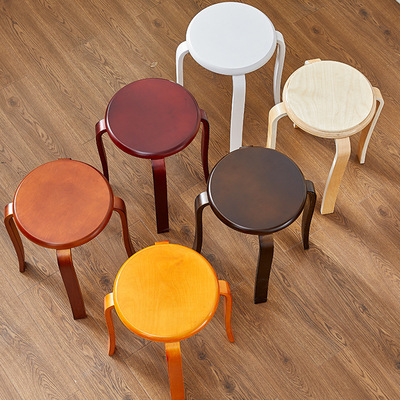 []solid wood stool simple and easy Wooden bench household stool table Climbing stool thickening adult Small round stool