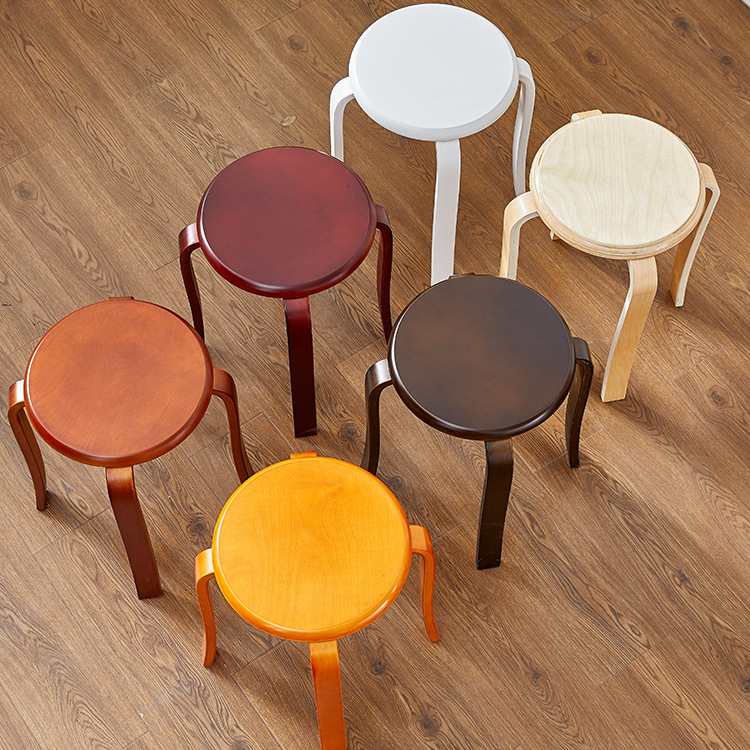 []solid wood stool simple and easy Wooden bench household stool table Climbing stool thickening adult Small round stool