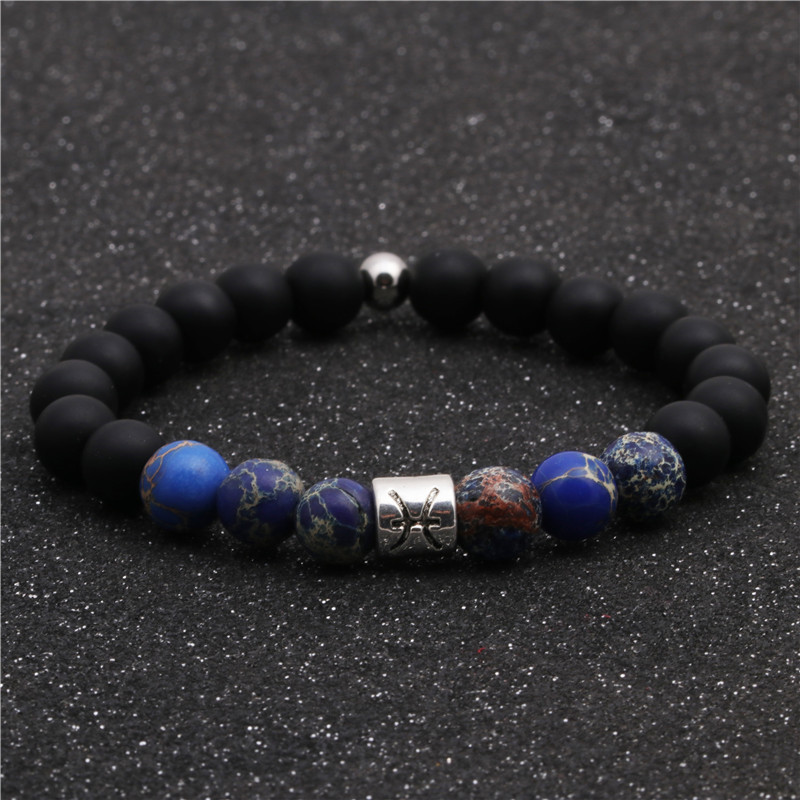 Twelve Constellation Couple Bracelets Natural Emperor Stone Beaded Black Frosted Bracelet DIY Men an