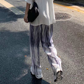 扎染阔腿裤女高腰显瘦垂感休闲裤宽松直筒裤夏季薄款裤子晕染长裤