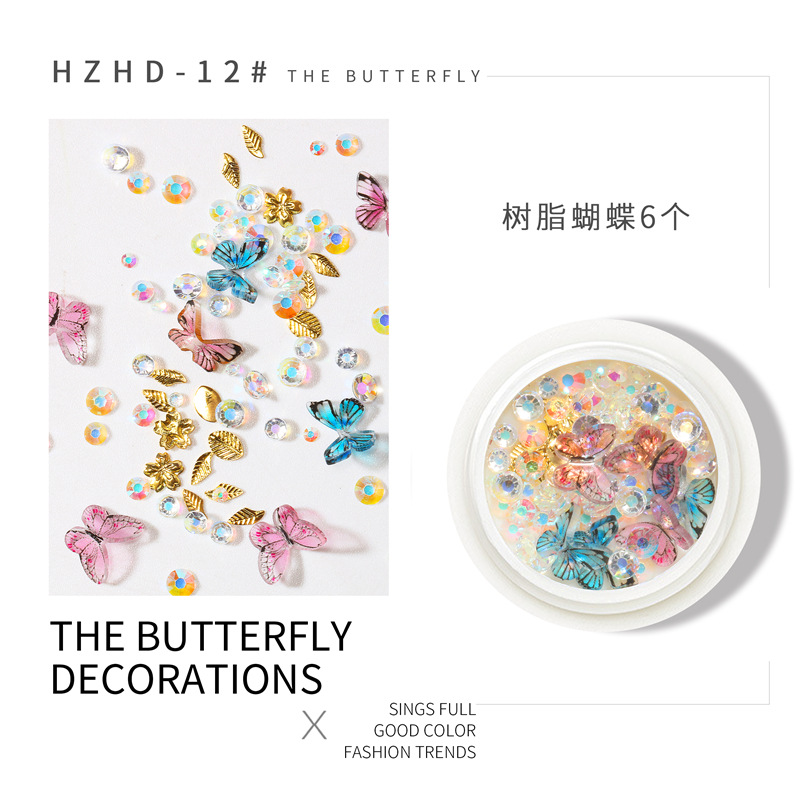 La celebridad en línea Pequeño Libro Rojo Venta caliente mixta manicura mariposa joyería DIY hecho a mano tridimensional mariposa resina metal mariposa