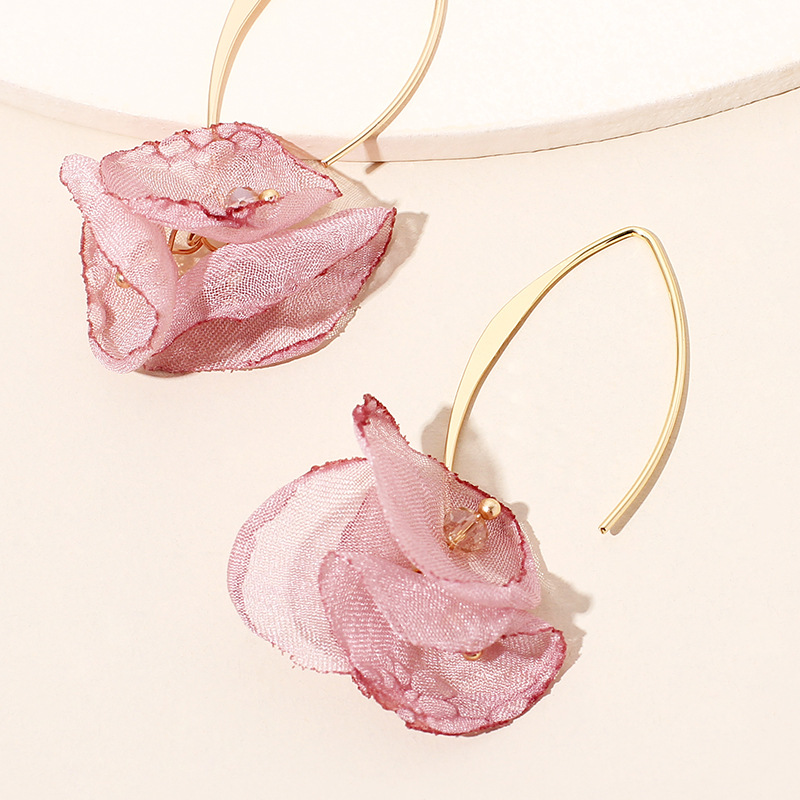4g Weight Earrings Classification Housewarming, Anniversary, Business, Wedding, Travel, Birthday, Festival Occasion Alloy Material Flower Pattern Women'S Gender Sweet Style Rose Red, White, Beige, Pink, Red, Green, Blue, Yellow, Black Color Korean Summer New Lace Mesh Flower Earrings Color Petal Earrings Wholesale Nihaojewelry 3