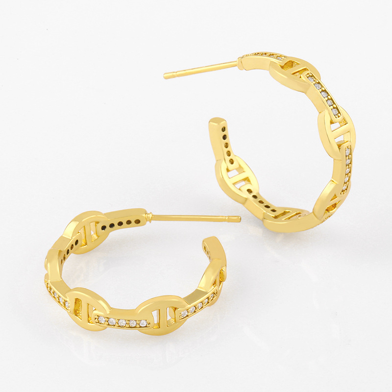 Fashion C Type Wild New Diamond Copper Earrings Ear Jewelry For Women display picture 3