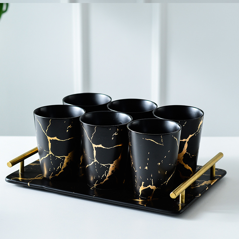 Estilo nórdico de oro marbling Taza de cerámica creativa conjunto de agua Luz de lujo taza de beber traje taza de hogar con bandeja