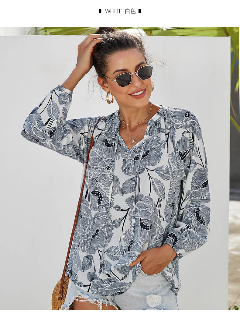 printing long-sleeved loose pullover chiffon top NSSI3475