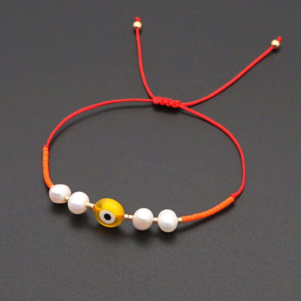 Corea Simple Mal De Ojo Pequeño Brazalete Importado Perlas De Arroz Myuki Perlas De Agua Dulce Naturales Tejidas A Mano Cuerda De Amistad display picture 8