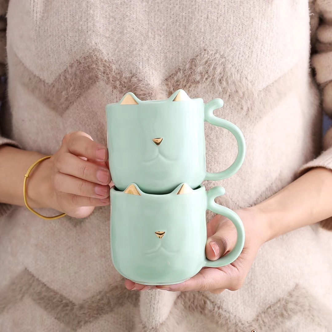 Estilo nórdico personalidad creativa corona gato cerámica botella de agua fría traje con bandeja de taza suministros de agua del hogar regalo taza de café image 5