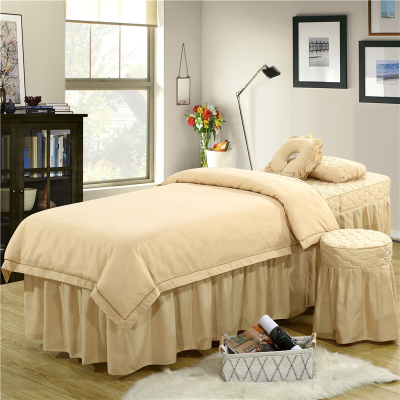 简约纯色天丝磨毛美容院床罩四件套美容院定做床上用品批发