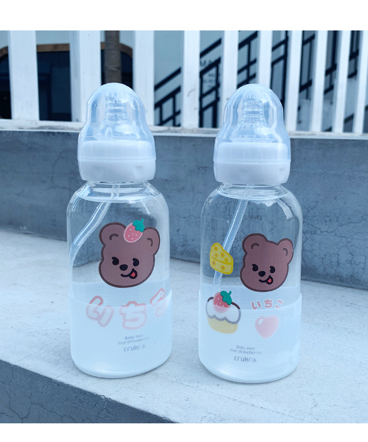 Mori Pacifier Glass Bottle Baby Girl Heart Cute Bear Printed Water Cup Female Student  Portable Water Cup Nihaojewelry Wholesale display picture 9