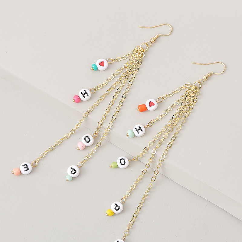 Long Hope Letter Rice Beads Tassel Earrings Earring Chain Earrings For Women display picture 2