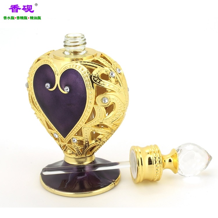 香砚12ml大桃心款金色涂紫色油精油瓶摆件5.jpg