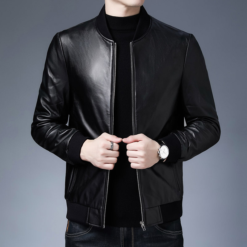 Men's Autumn and Winter Genuine Sheepskin Leather Jacket Zipper Leather Jacket One Piece Drop Shipping Pure Cowhide Fashion Casual