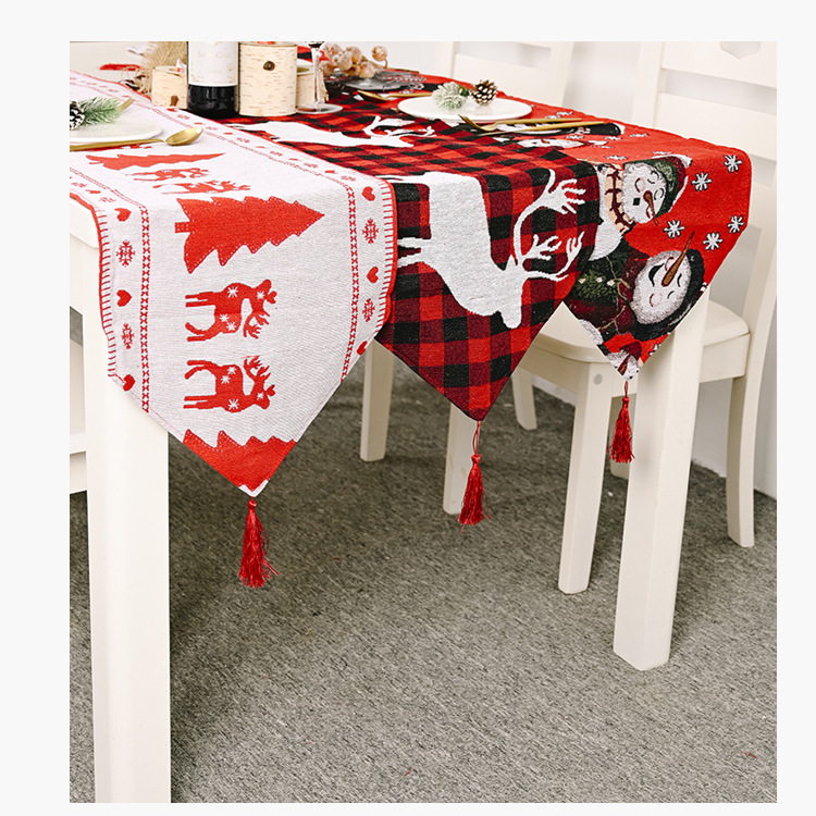 Haube Christmas Decoration Electric Embroidered Knitted Cloth Table Runner Creative Snowman Elk Table Runner Elk Placemat Tablecloth_voghion.com