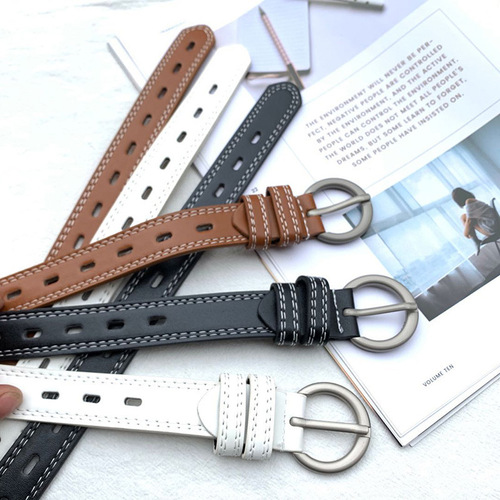New fashionable double-line men's and women's belts for students hollow versatile thin trouser belts decorative dress belts for women retro